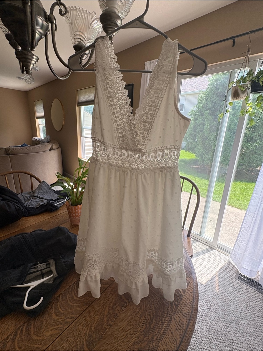 SHEIN White Eyelet Lace V-Neck Sundress